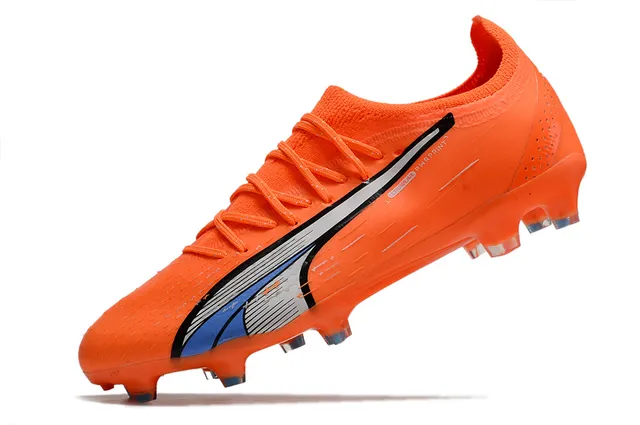 Puma Future Z 橙色蓝色 低帮针织鞋面 非对称系带 钉地足球鞋 12