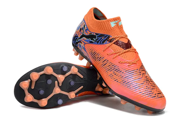 Puma Future Z नारंगी नीली लो-कट सोक-फिट कॉलर फर्म-ग्राउंड फुटबॉल जूते 4