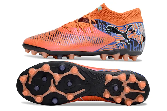 Puma Future Z नारंगी नीली लो-कट सोक-फिट कॉलर फर्म-ग्राउंड फुटबॉल जूते 6