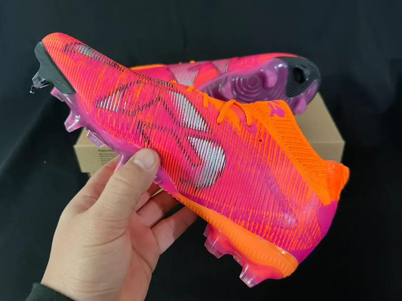 Puma Future Z Orange Purple Knit Upper High-Cut Sock Collar Firm-Ground Soccer Shoes 4