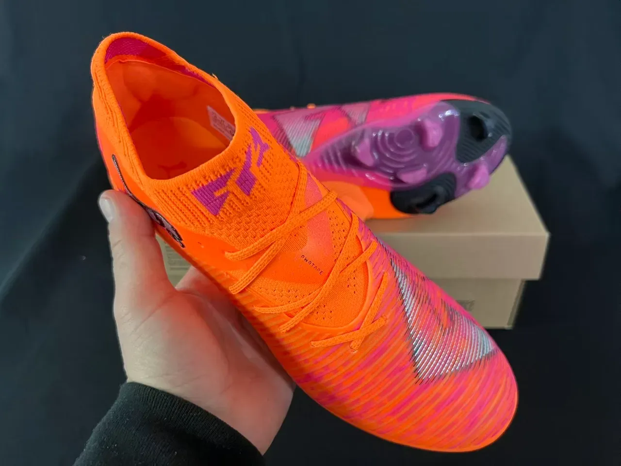 Puma Future Z Orange Purple Knit Upper High-Cut Sock Collar Firm-Ground Soccer Shoes 5