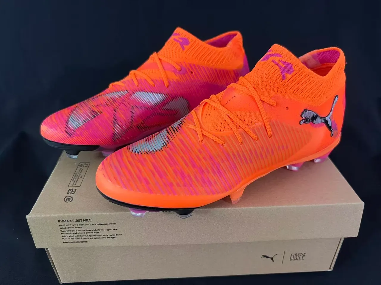 Puma Future Z Orange Purple Knit Upper High-Cut Sock Collar Firm-Ground Soccer Shoes 10