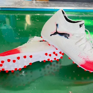 Puma Future Z White Red High-Cut Knit Collar Ribbed Synthetic Upper Artificial-Grass Soccer Shoes
