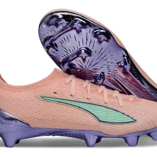 Puma 粉绿色针织鞋面 虹彩鞋底 人工草地足球鞋