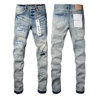 Purple Brand Desgastado Lavagem Clara Borda Crua Slim-Straight Jeans