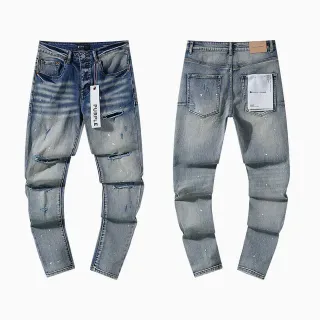 Purple Brand Distressed Paint-Splattered Tapered-Fit Mid-Rise Jeans