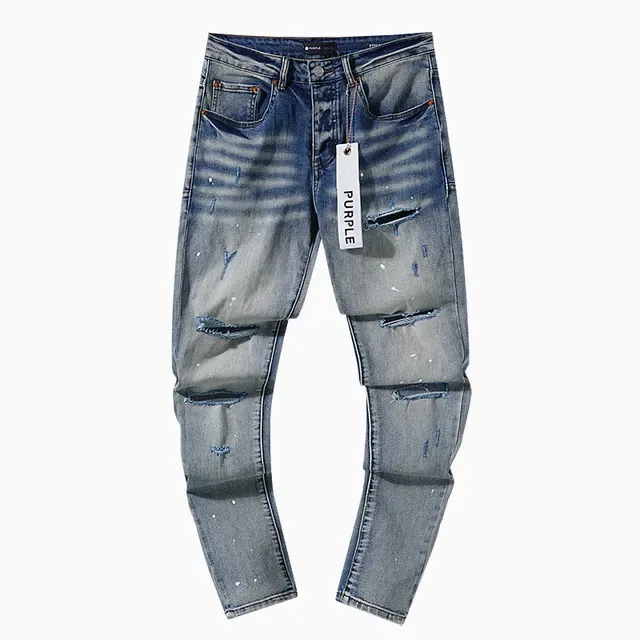 Purple Brand Jeans Desgastados Salpicados de Pintura Taper Cintura Media 2