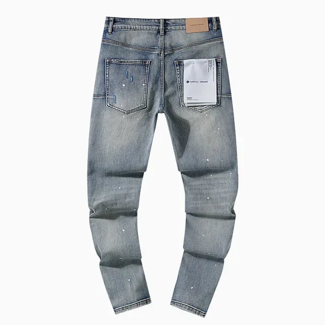 Purple Brand Jeans Desgastados Salpicados de Pintura Taper Cintura Media 3