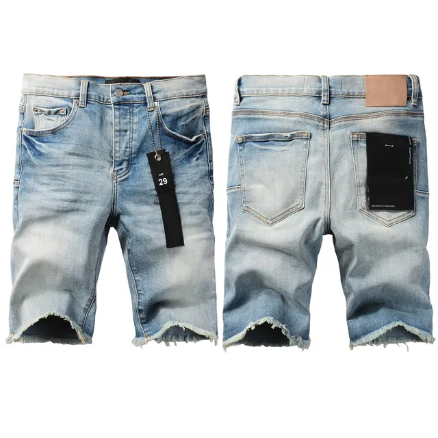 Purple Brand Medium-Wash Distressed Denim Shorts 12