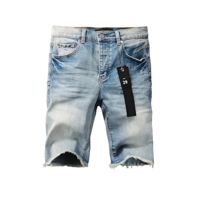 Purple Brand Medium-Wash Distressed Denim Shorts 14
