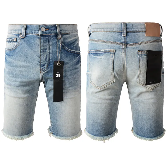 Purple Brand Medium-Wash Distressed Denim Shorts 18