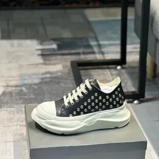Rick Owens Black Beige Studded Leather Upper Sculpted Sole Chunky Sneakers