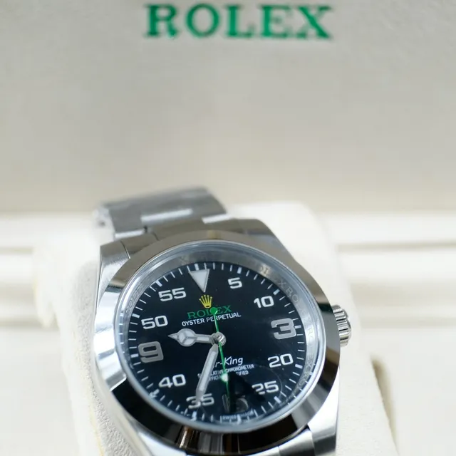 Rolex Air-King Relógio de Quadrante Preto Aço Inoxidável Mecânico 3