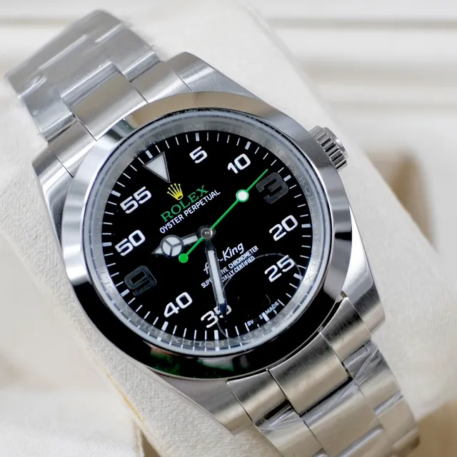 Rolex Air-King Relógio de Quadrante Preto Aço Inoxidável Mecânico 6