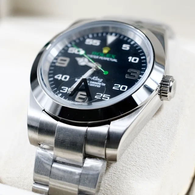 Rolex Air-King Relógio de Quadrante Preto Aço Inoxidável Mecânico 8