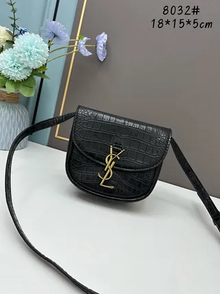 सेंट लॉरेंट काला सोना क्रोकोडाइल एम्बॉस्ड चमड़ा YSL मॉनोग्राम क्लास्प सैडल बैग 2