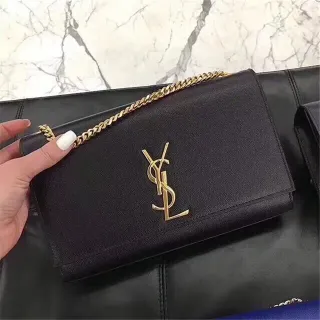 Saint Laurent Black Gold Structured Flap Strap Chain Bag