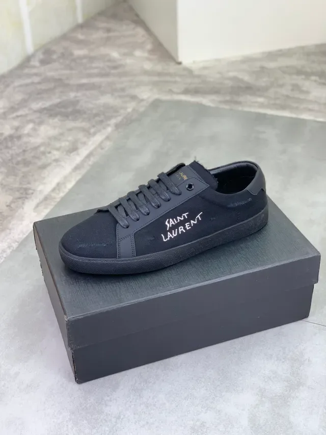 Saint Laurent কালো Script Logo ক্যানভাস লাইফস্টাইল স্নিকার 4