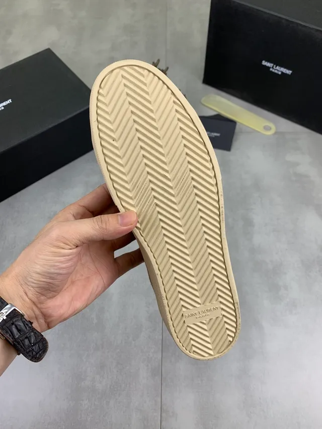 Saint Laurent Canvas and Leather Panel Sneaker Beige Brown Lifestyle Sneakers 2