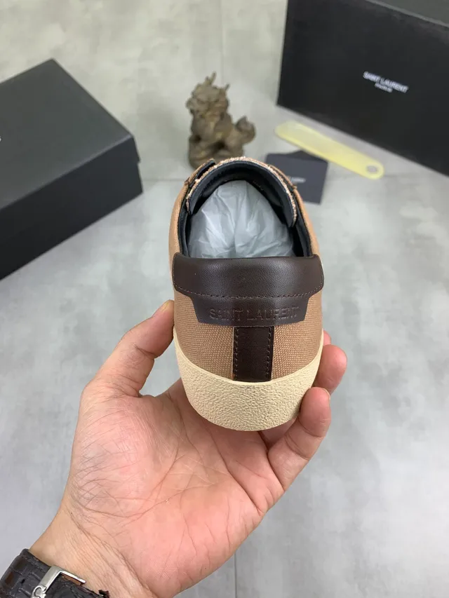 Saint Laurent Canvas and Leather Panel Sneaker Beige Brown Lifestyle Sneakers 3