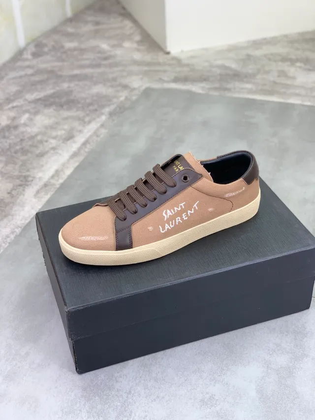 Saint Laurent Canvas and Leather Panel Sneaker Beige Brown Lifestyle Sneakers 4