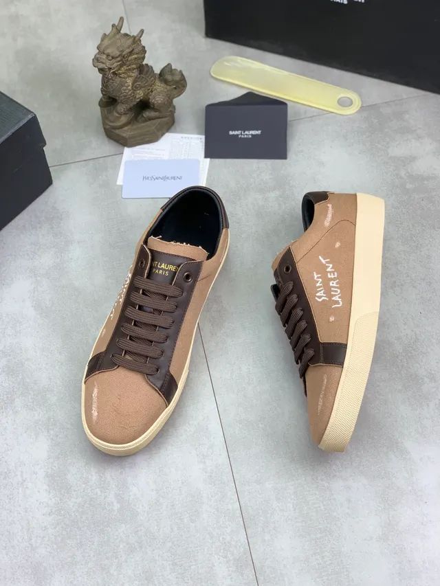 Saint Laurent Canvas and Leather Panel Sneaker Beige Brown Lifestyle Sneakers 5