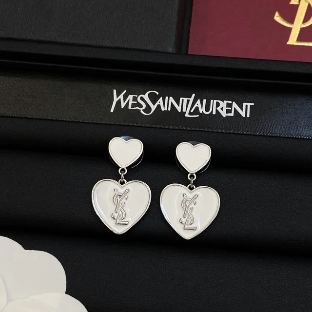 Saint Laurent 双心 莫诺格拉姆 珐琅耳环 2