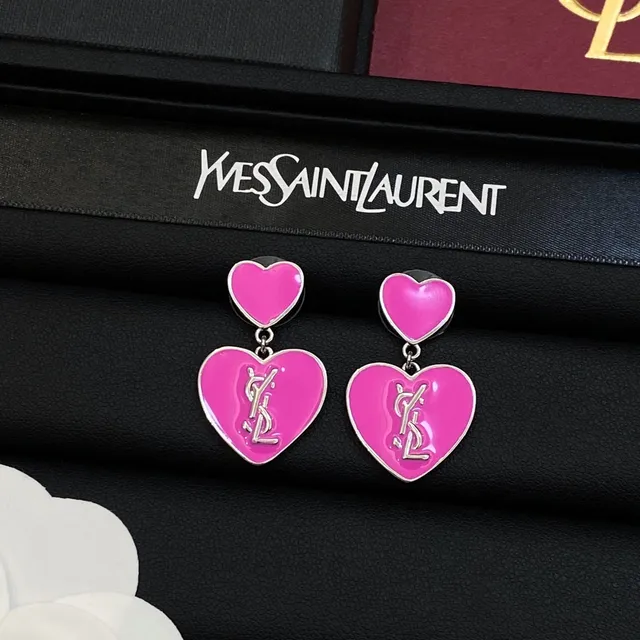 Saint Laurent 双心 莫诺格拉姆 珐琅耳环 3