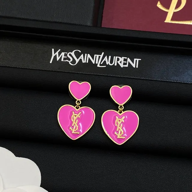 Saint Laurent 双心 莫诺格拉姆 珐琅耳环 4