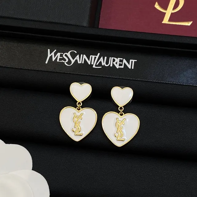 Saint Laurent 双心 莫诺格拉姆 珐琅耳环 5