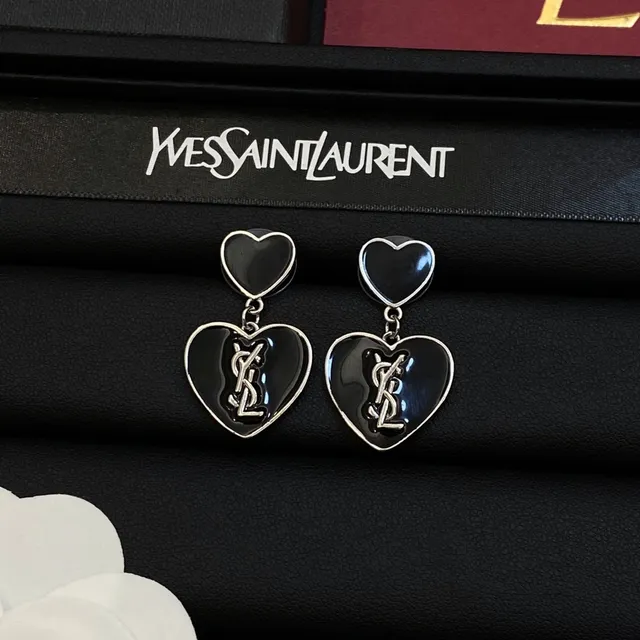 Saint Laurent 双心 莫诺格拉姆 珐琅耳环 6