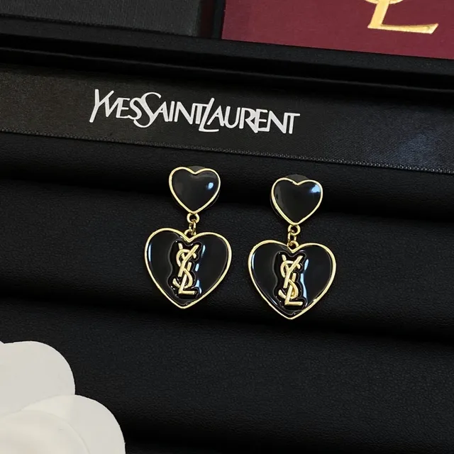 Saint Laurent 双心 莫诺格拉姆 珐琅耳环 7