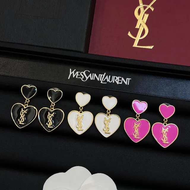 Saint Laurent 双心 莫诺格拉姆 珐琅耳环 8