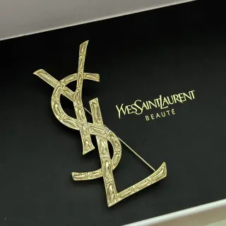 Saint Laurent Monogram Interlocking YSL Gold-Tone Brooch