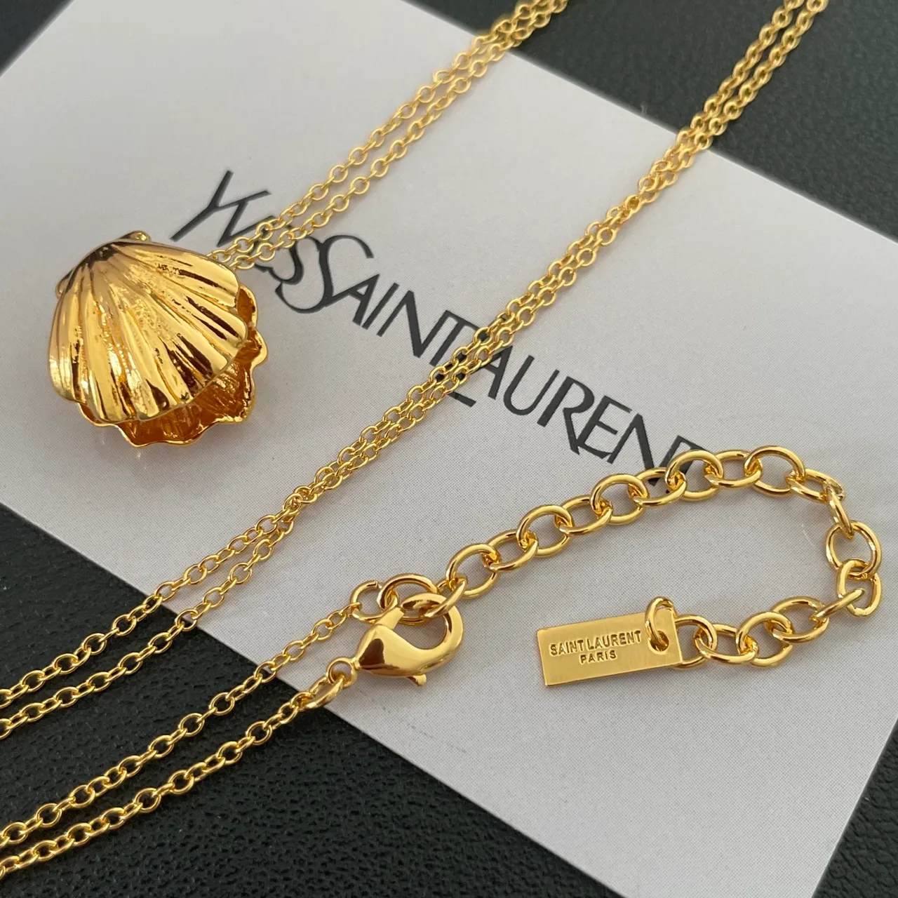 Saint Laurent Shell Pendant Gold-Tone Necklace 5