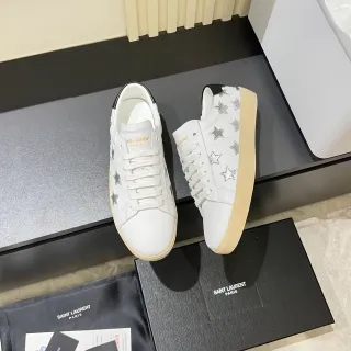 Saint Laurent SL/10 Star White Silver चमड़े की जीवनशैली जूते