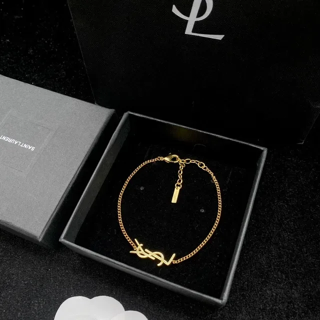 Saint Laurent YSL مونوغرام أساور سلاسل ذهبية 4