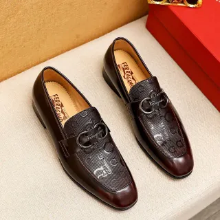 Salvatore Ferragamo Gancini Brown Leather Horsebit Loafers