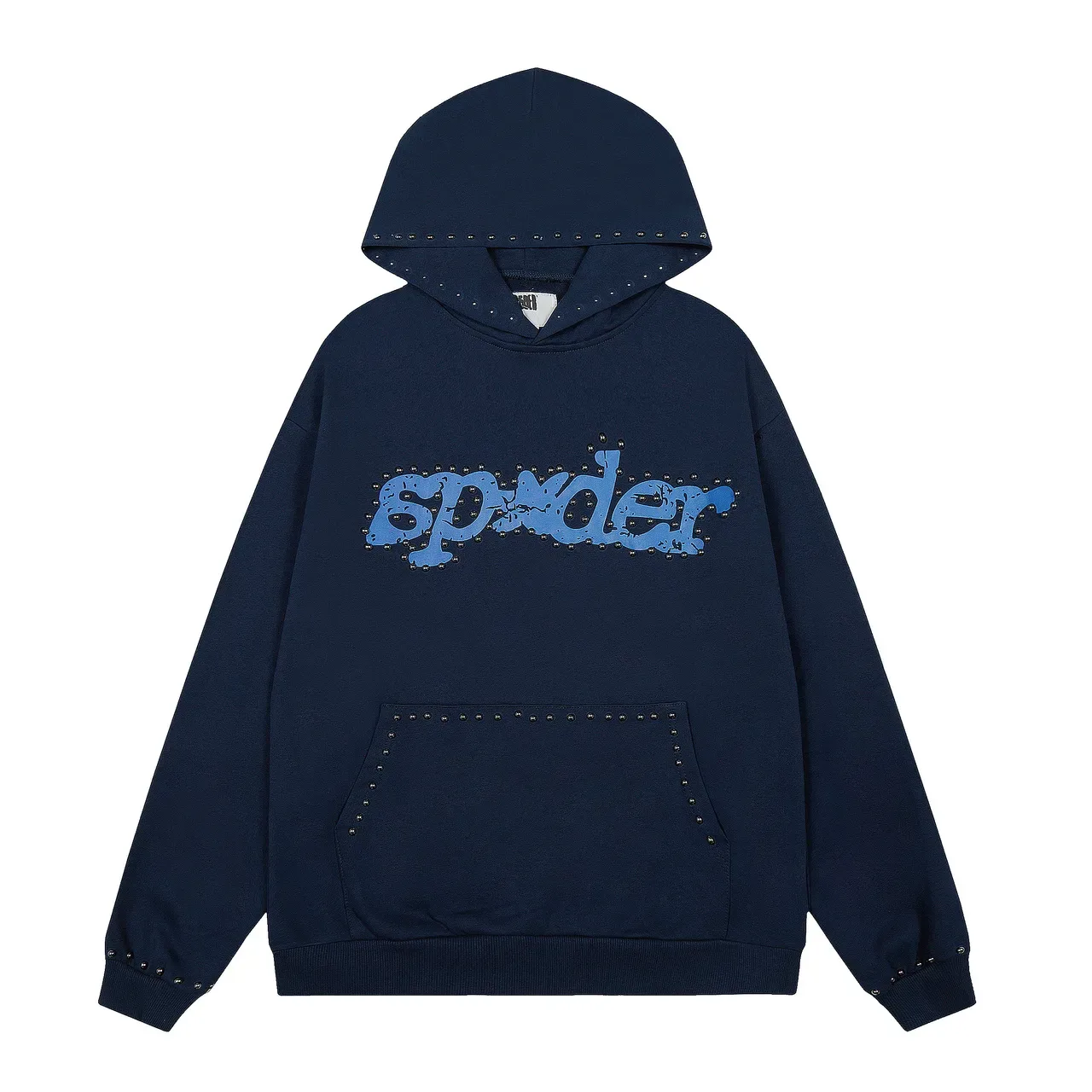 Sp5der Navy Blue Studded Trim Distressed Logo Print Tracksuit 2