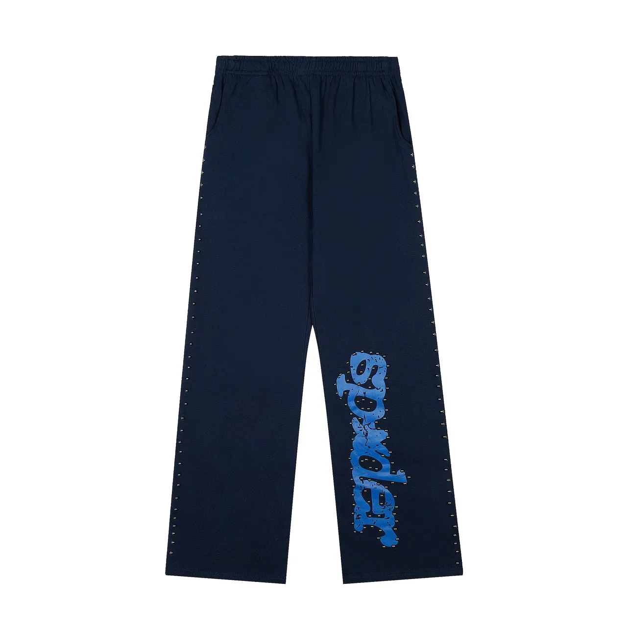 Sp5der Navy Blue Studded Trim Distressed Logo Print Tracksuit 4