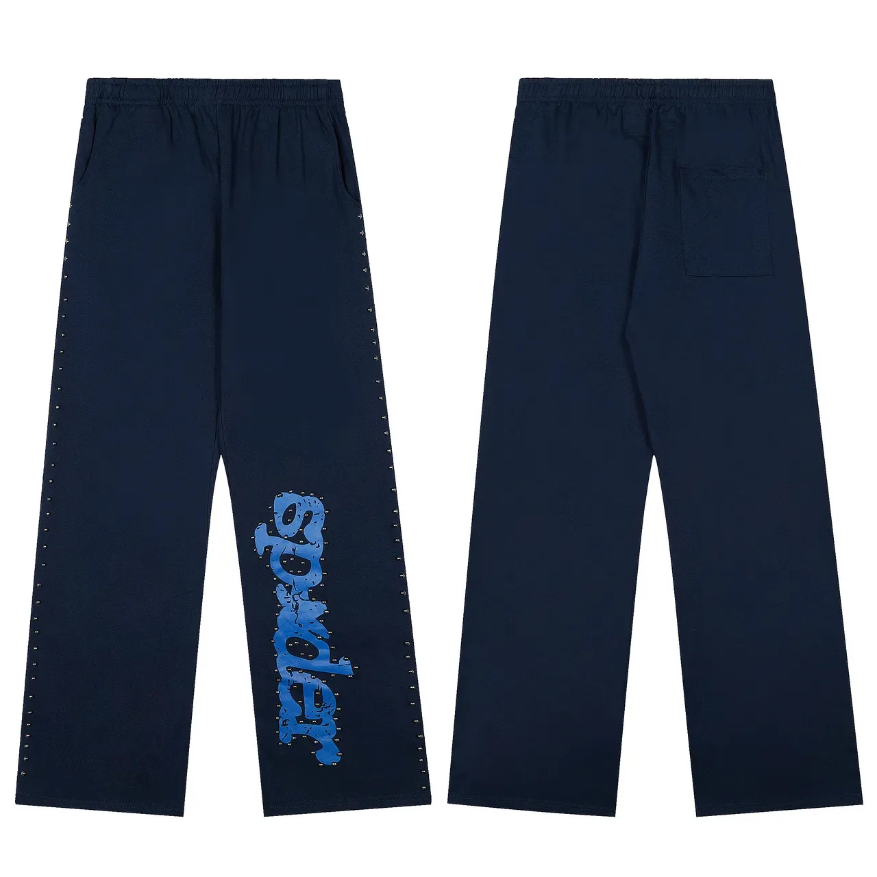 Sp5der Navy Blue Studded Trim Distressed Logo Print Tracksuit 6