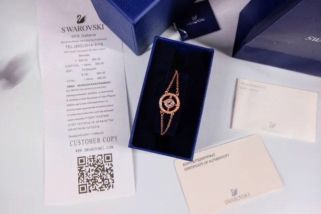 Swarovski سلسلة ذهبية وبيضاء نقش دائري للبلور سوار 6