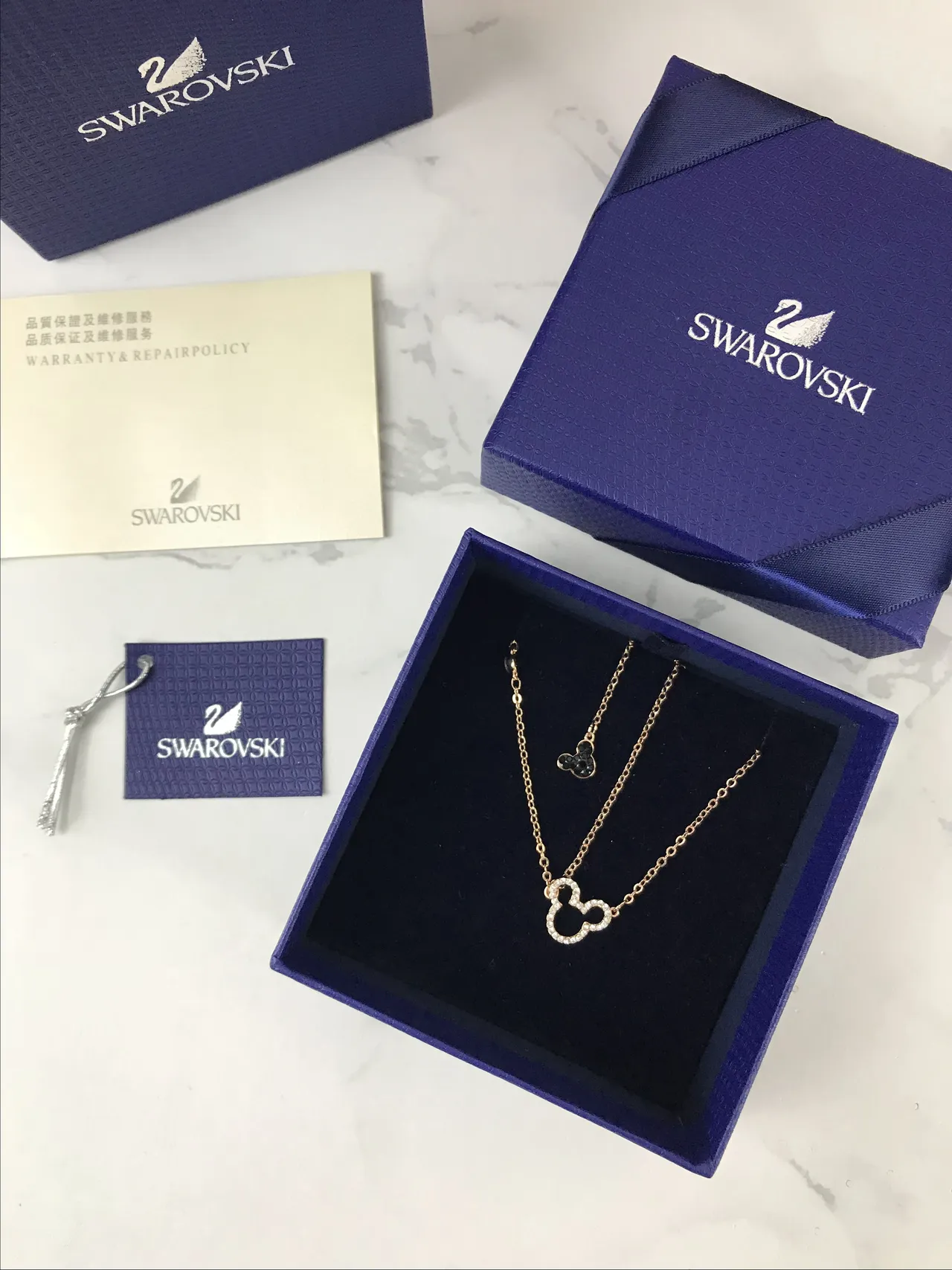 Swarovski Mickey Mouse corrente dourada preta Pavé cristal silhueta colar 2