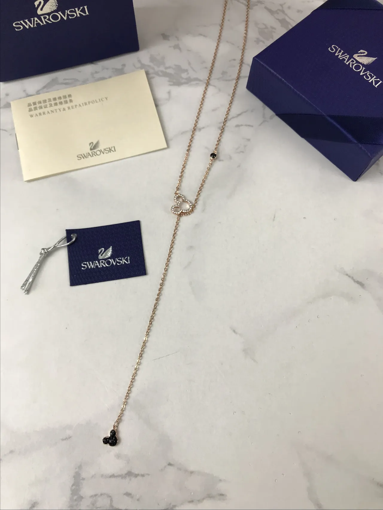 Swarovski Mickey Mouse corrente dourada preta Pavé cristal silhueta colar 6