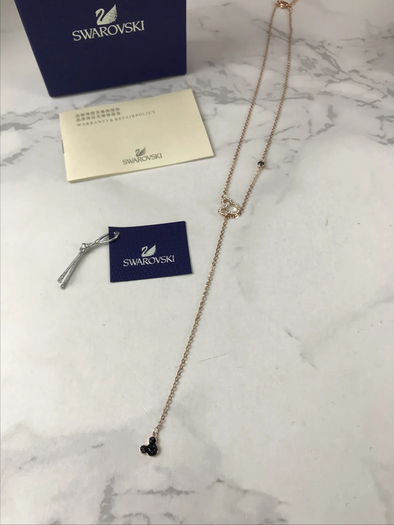 Swarovski Mickey Mouse corrente dourada preta Pavé cristal silhueta colar 7