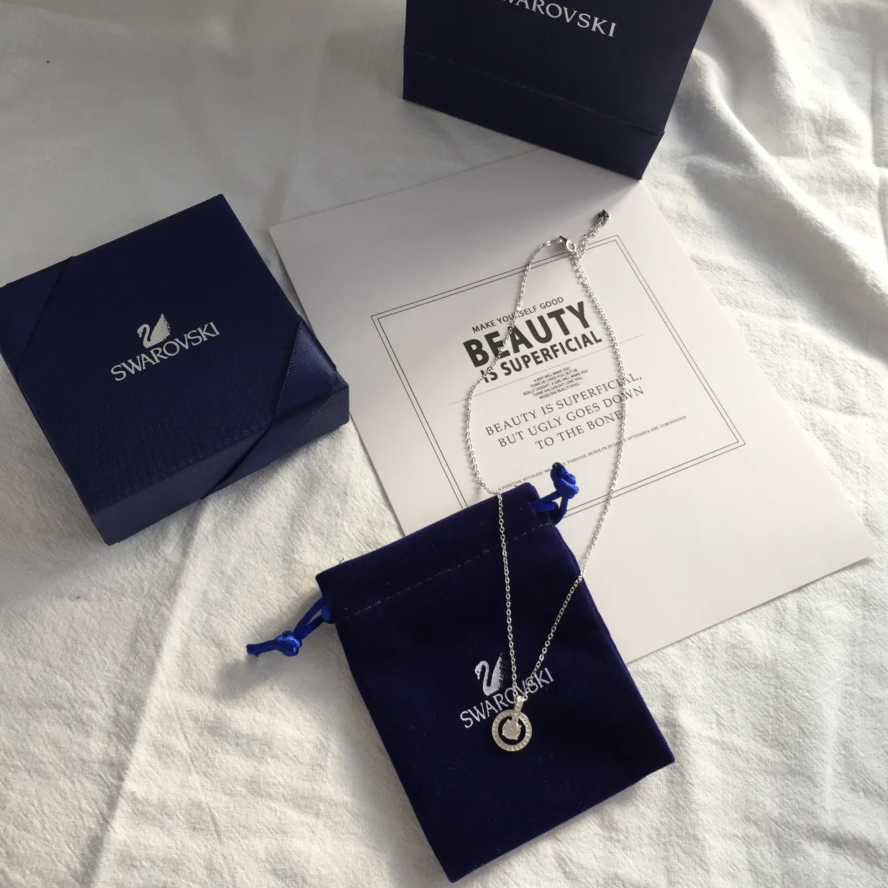 Swarovski Silver Blue Chain Circular Halo Pendant Necklace 4