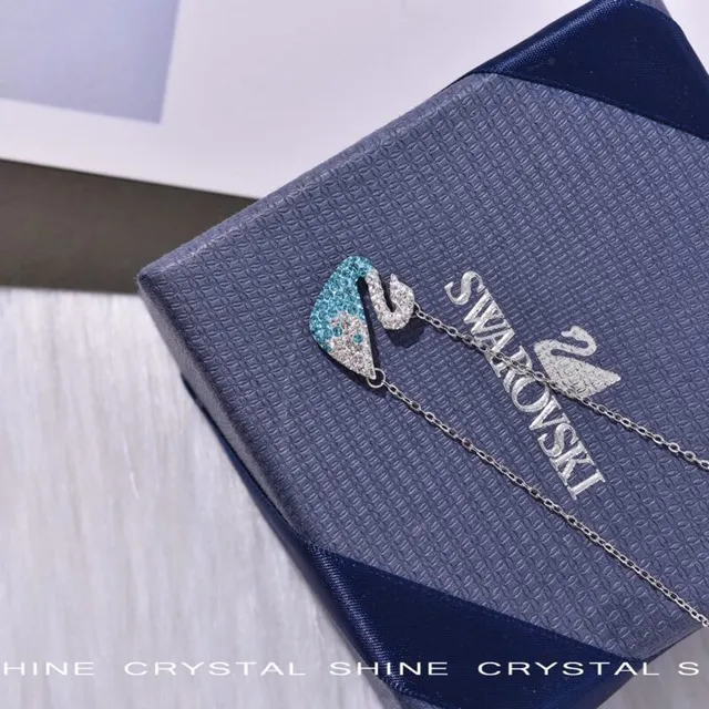 Swarovski Cisne Pavé Cristal Turquesa e Transparente Colar 5