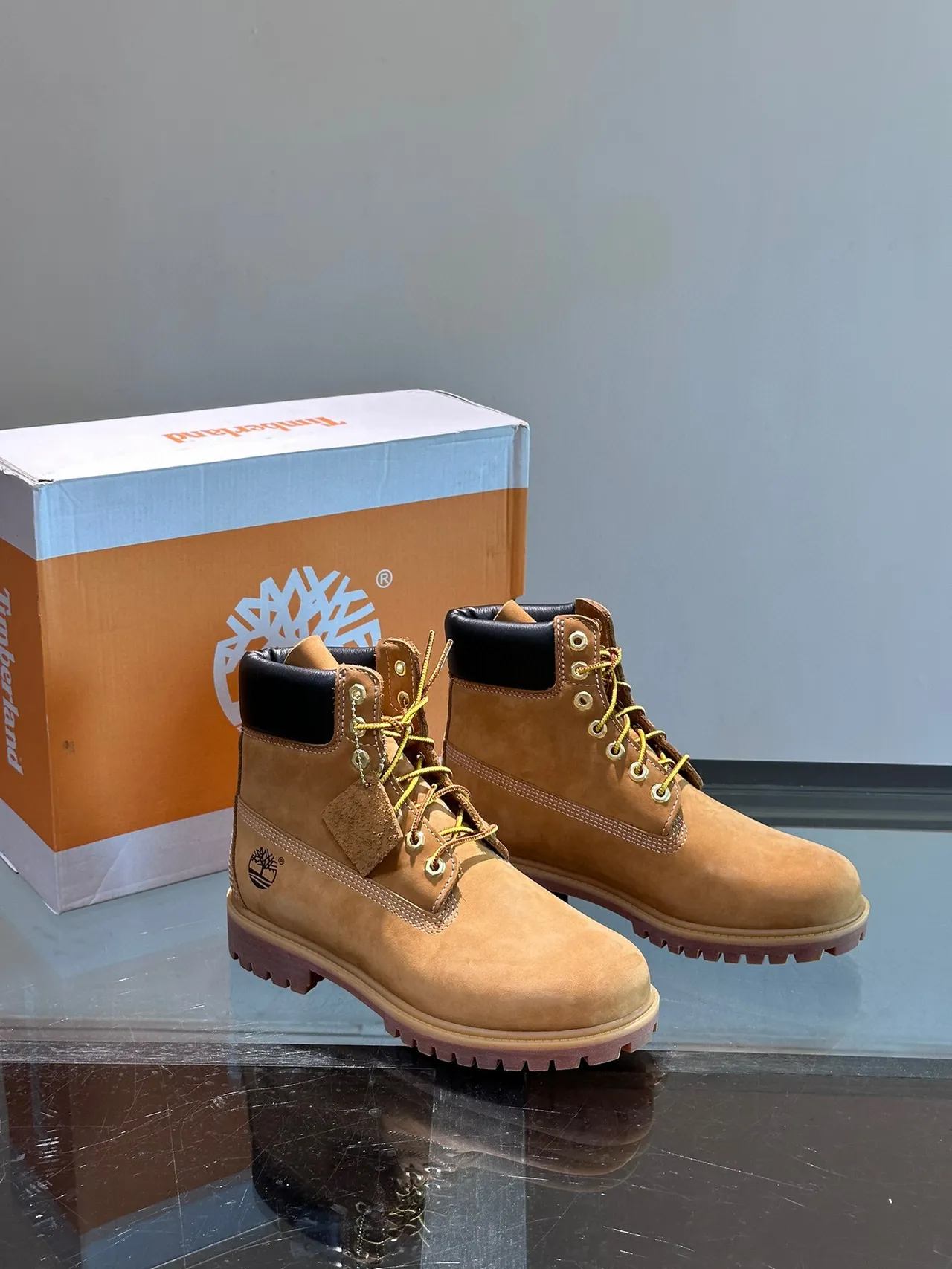 Timberland Premium 6-Inch Tan Nubuck Work Boots 6