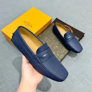 Tod's Gommino Loafer Navy Blue Pebbled Leather Slip-On Loafers