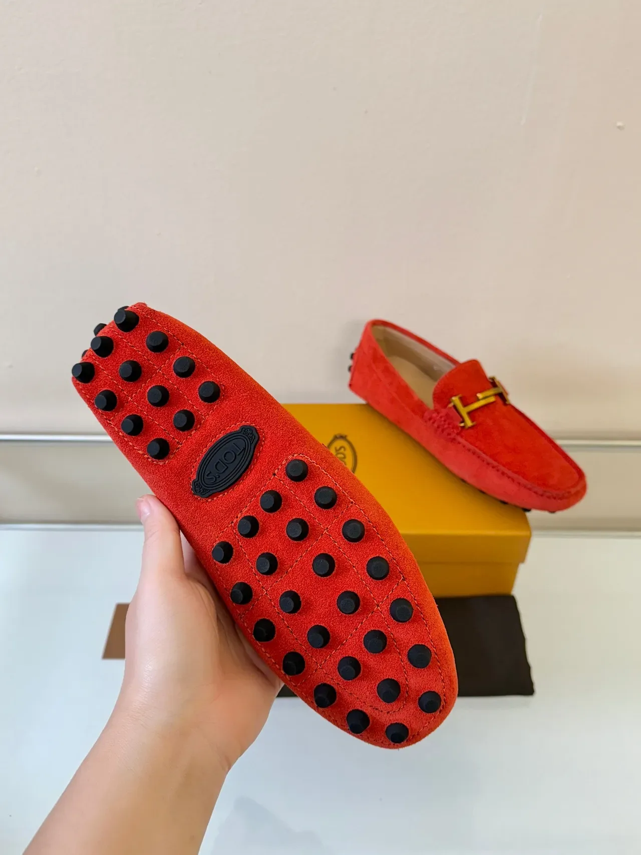 Tod's Gommino 红色麂皮 H-Bit 乐福鞋 5